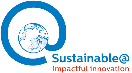 Logo of Stichting Sustainable@ with a blue circular symbol, a stylised globe, and the text ‘impactful innovation